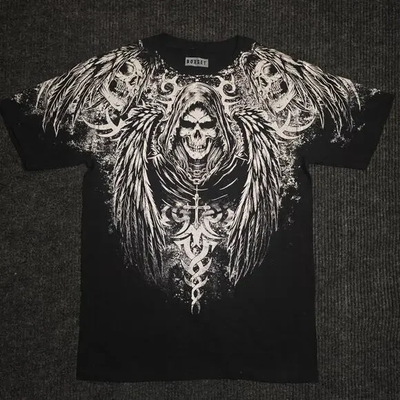 Black & white skull and wings graphic tee. Mens M - Picture 1 of 5